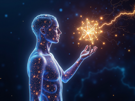 法师角色概念图，身穿蓝色法袍手持法杖，周围有魔法光环效果，神秘优雅