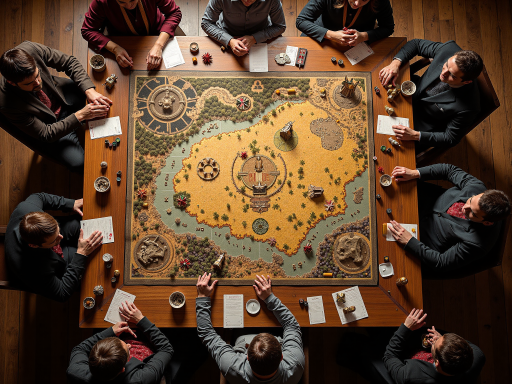 公会中期发展时期的团队活动照片，多人在线下聚会，背景有游戏海报和奖杯